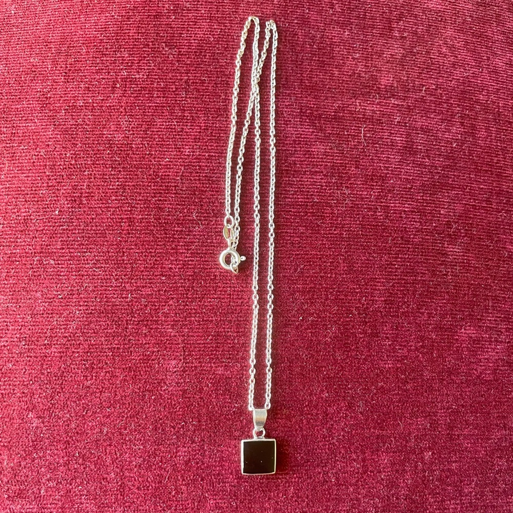 New 925 Sterling Silver Black Onyx Pendant Necklace